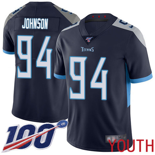 Tennessee Titans Limited Navy Blue Youth Austin Johnson Home Jersey NFL Football #94 100th Season Vapor Untouchable